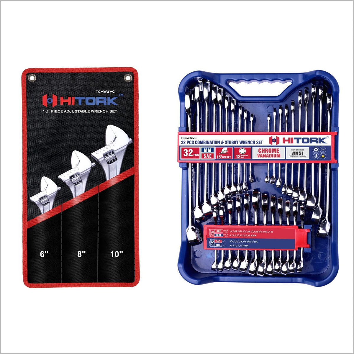3-Piece Adjustable Wrench Set + 32-Piece SAE & Metric Combination Wrench Set CR-V Steel B4251