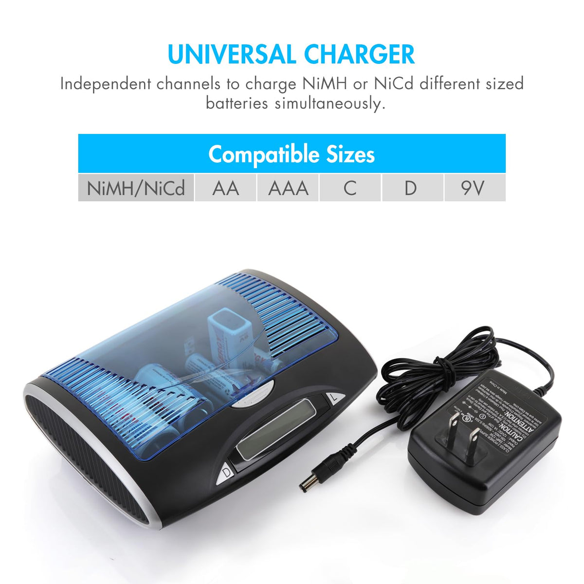 Universal LCD Battery Charger + 24 Pack Pre-Charged NiMH Batteries L815532