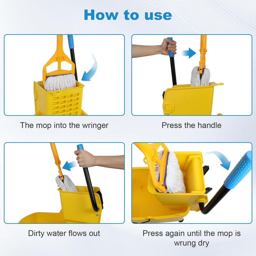 35 Qt Yellow Mop Bucket with Wringer on Wheels and Mops Set T273350