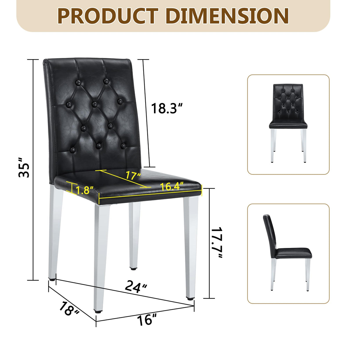 Black Faux Leather Dining Chairs Set of 6 Q319