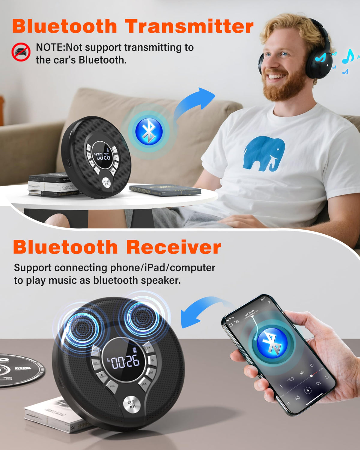 Portable Bluetooth CD Player with FM Transmitter J54525