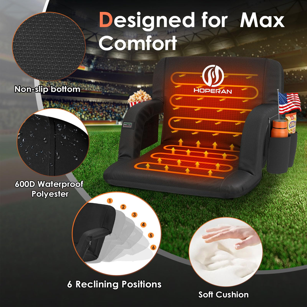 Heated Stadium Seats for Bleachers with Power Bank O8283