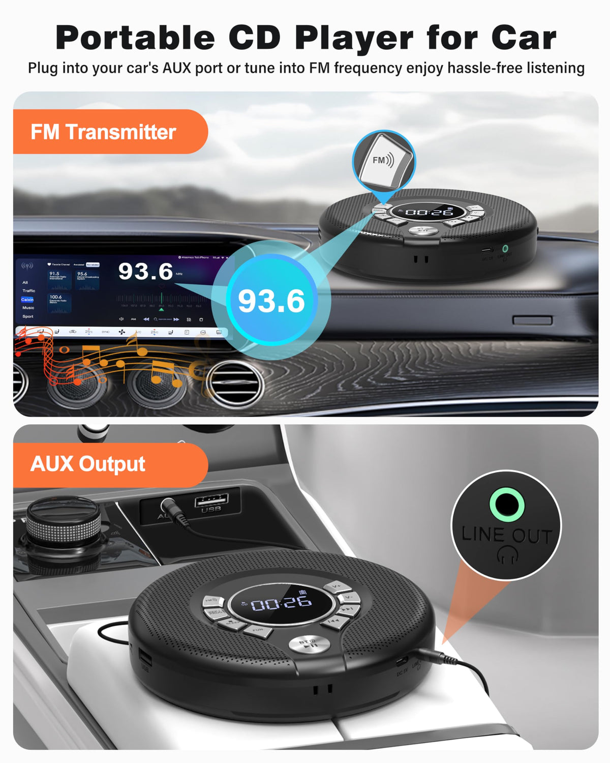Portable Bluetooth CD Player with FM Transmitter J54525