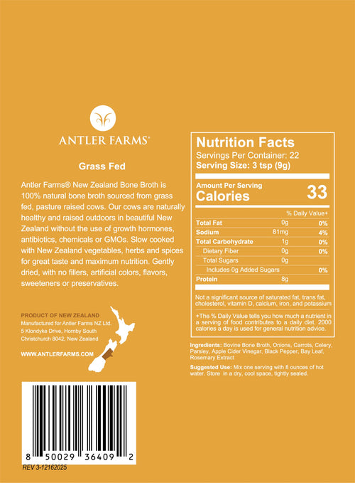 100% Grass Fed New Zealand Bone Broth Powder, 40 Servings, 200g U42231