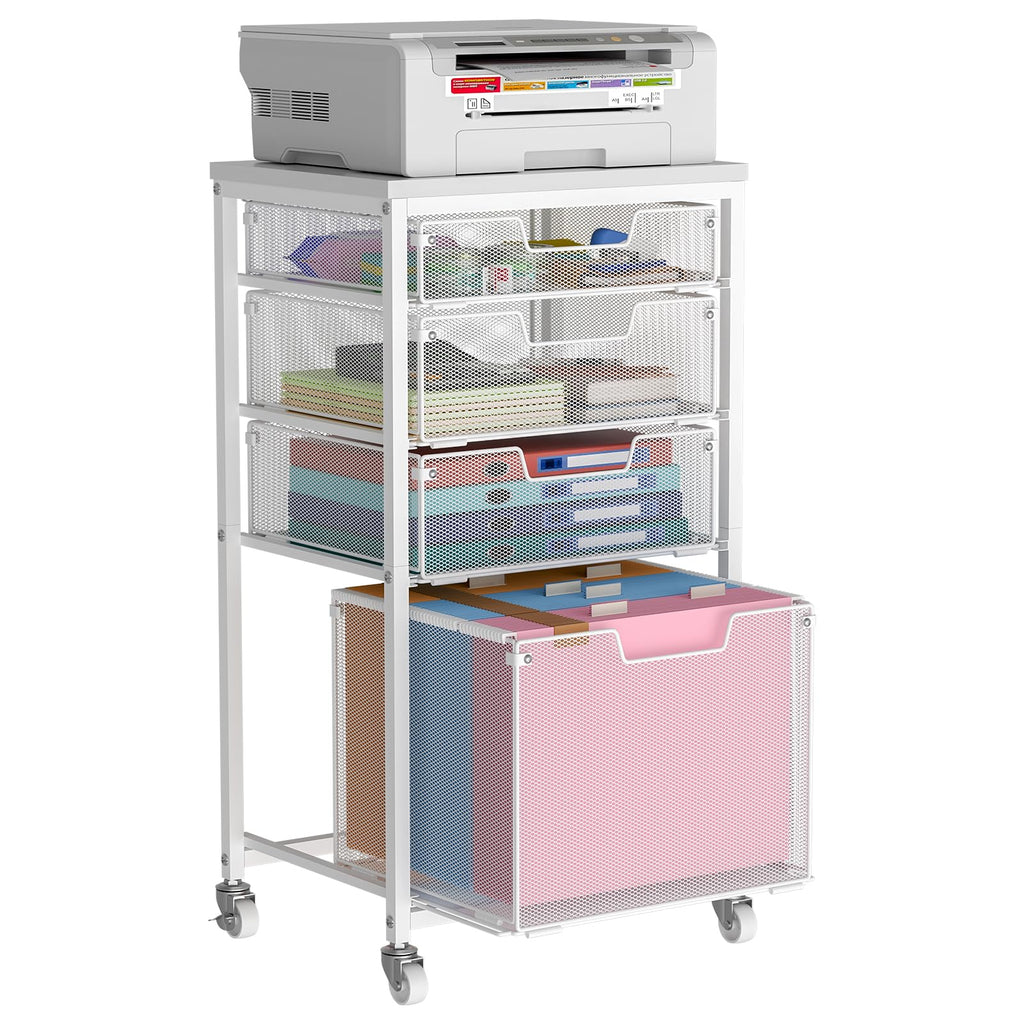 4 Drawer Rolling File Cart with Wheels, White A2195