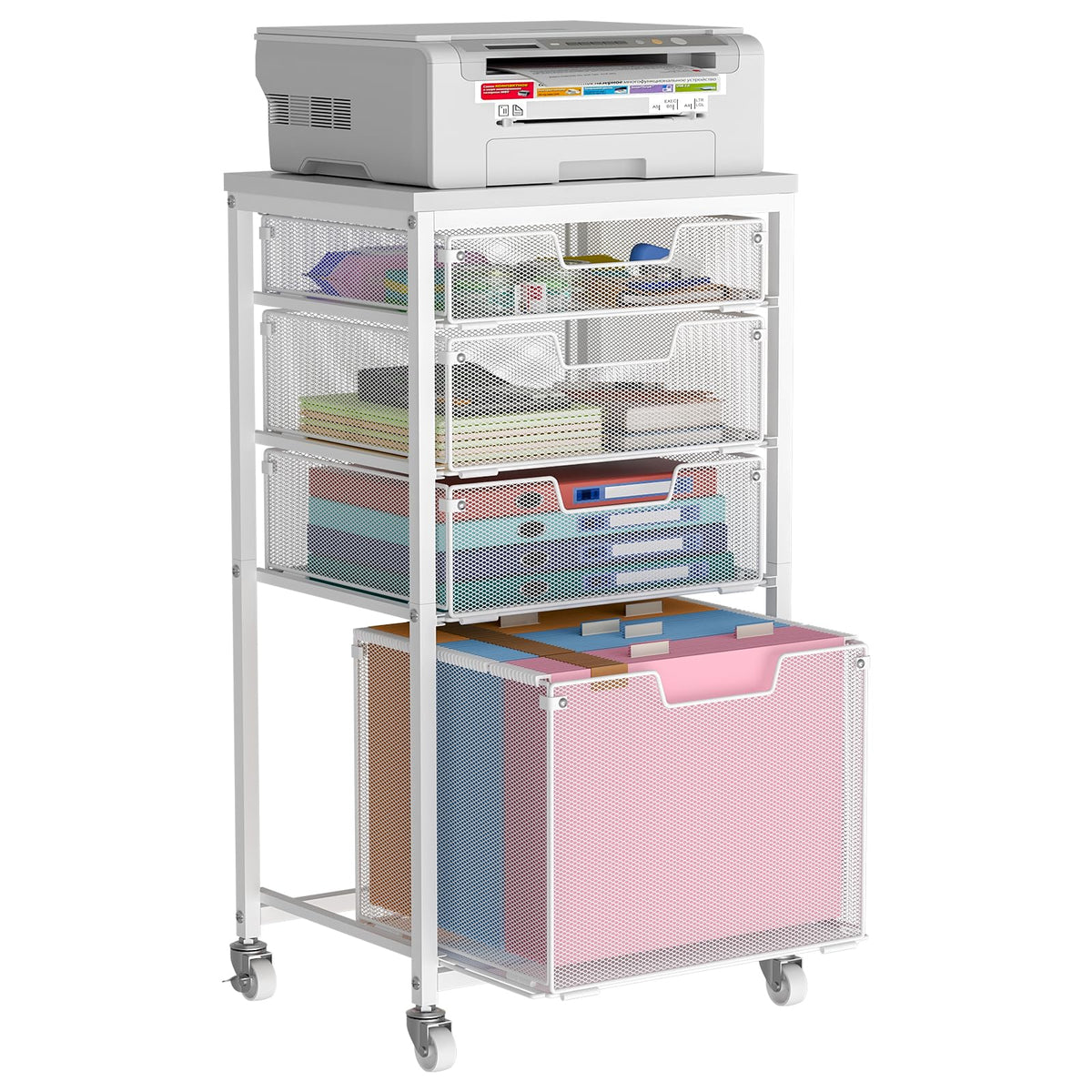 4 Drawer Rolling File Cart with Wheels, White A2195
