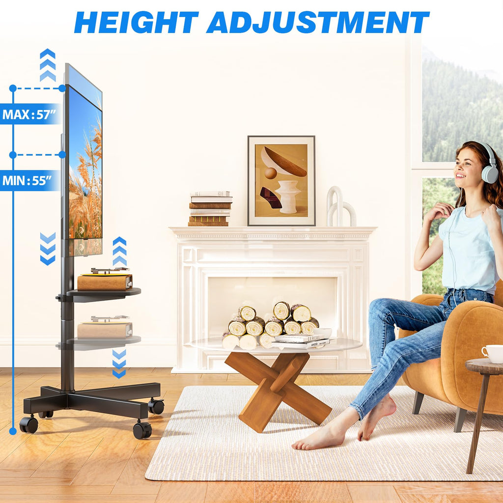Mobile TV Stand for 23-65 Inch Flat Curved TVs Black P2362