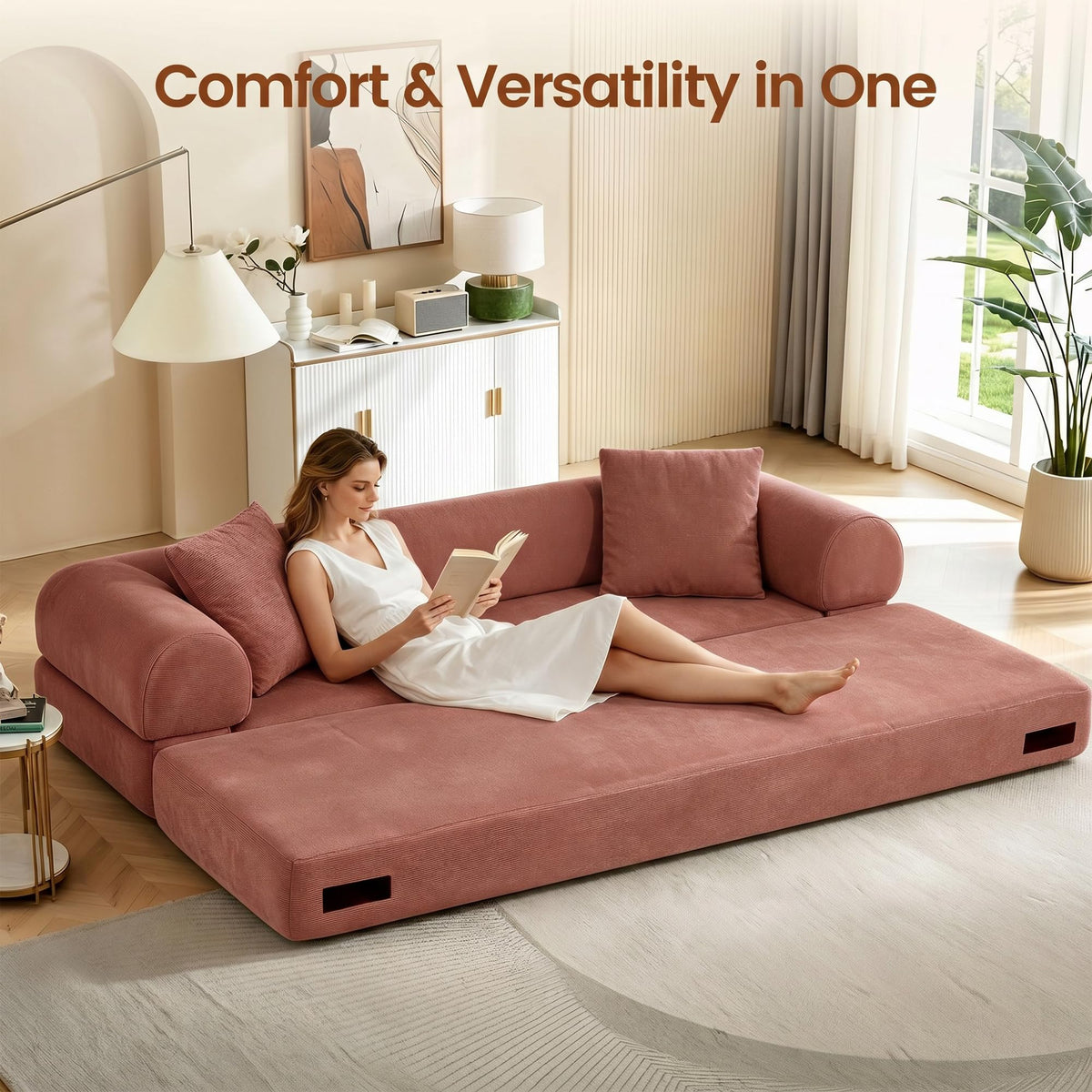 Pink Convertible Sofa Bed F68986