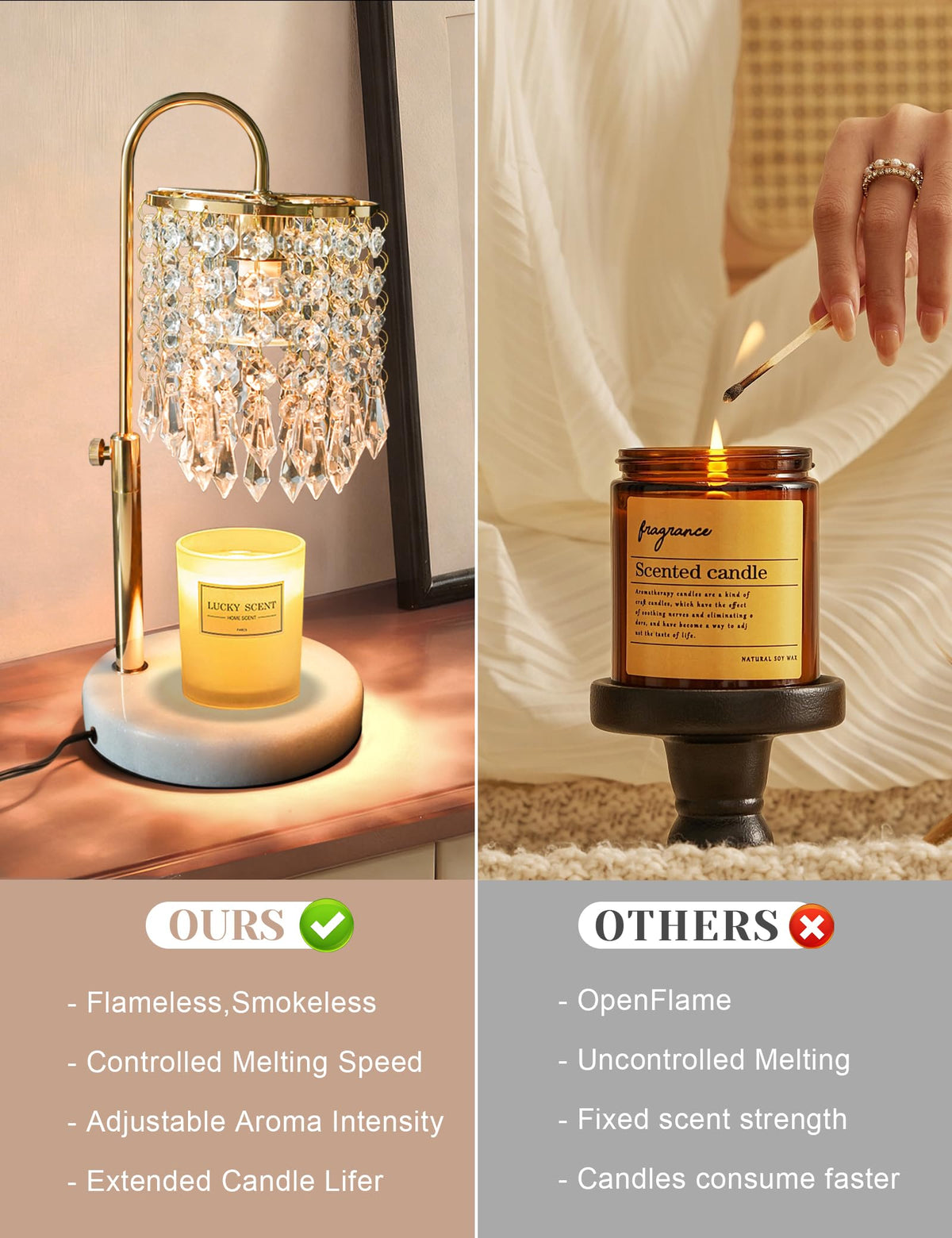 Candle Warmer Lamp with Timer Dimmable Adjustable Height Gold Y541