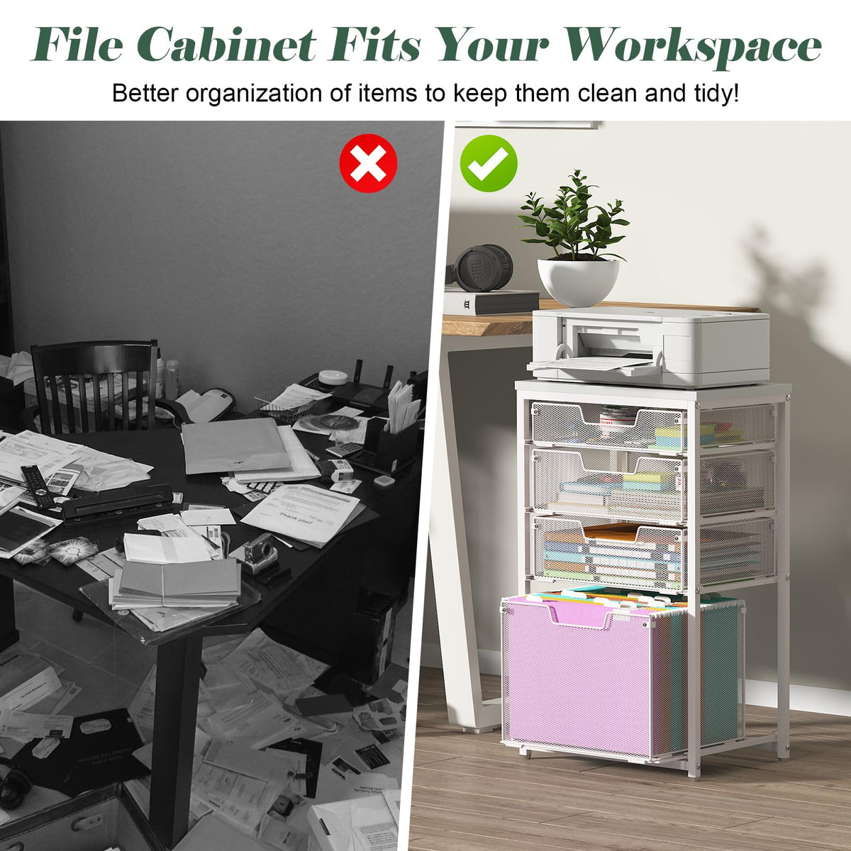 4 Drawer Rolling File Cart with Wheels, White A2195
