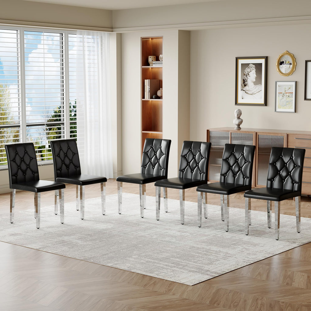 Black Faux Leather Dining Chairs Set of 6 Q319