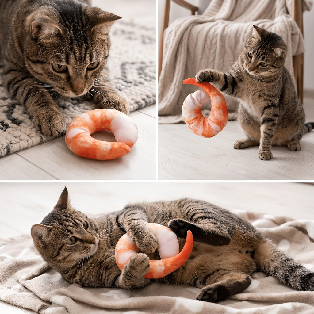 Orange White 3D Shrimp Shape Dog Squeaky Plush Toy V9670