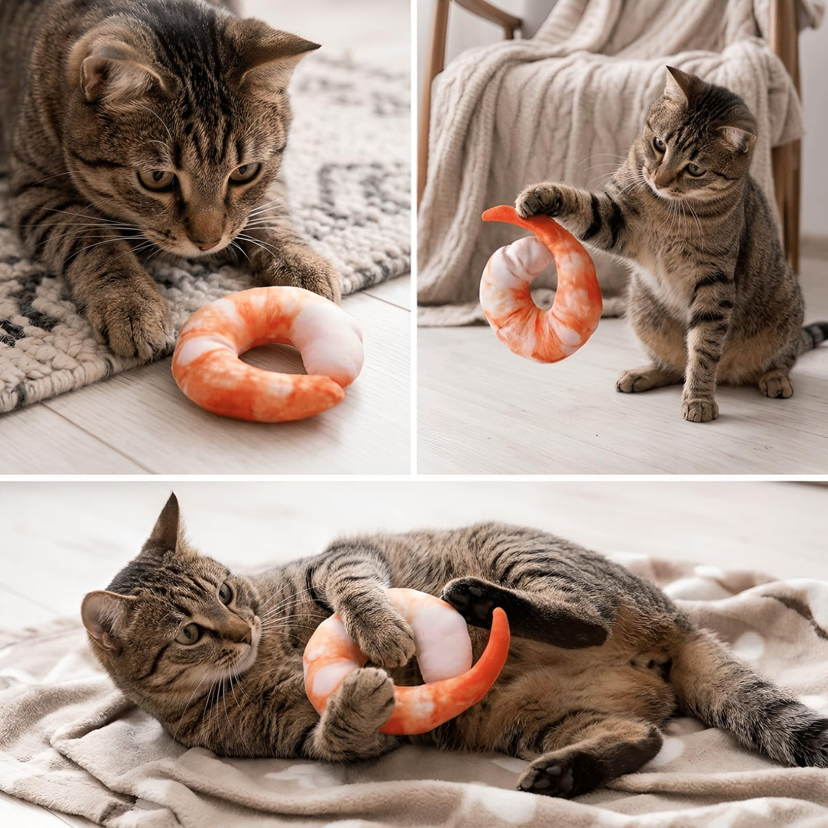 Orange White 3D Shrimp Shape Dog Squeaky Plush Toy V9670