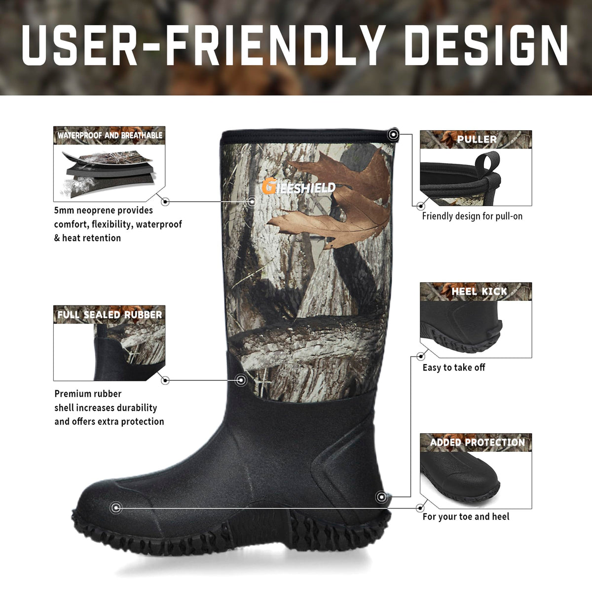 Black Waterproof Insulated Rubber Boots with Steel Shank M456