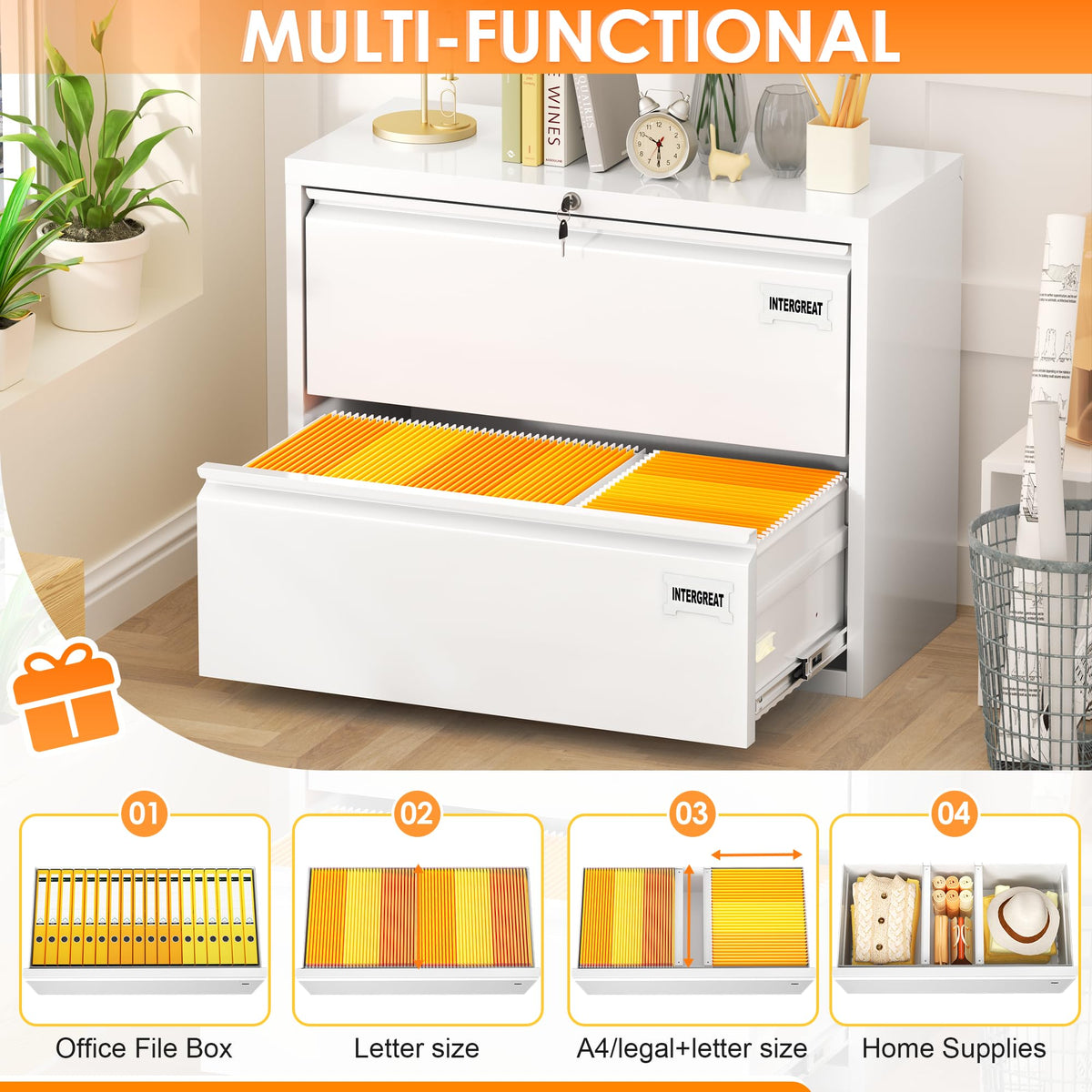 White 2 Drawer Lateral File Cabinet with Lock J756593