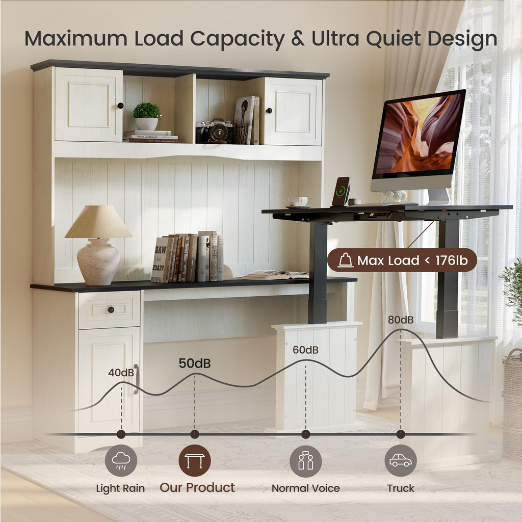 L Shaped Electric Standing Desk with Hutch and Drawers V33810