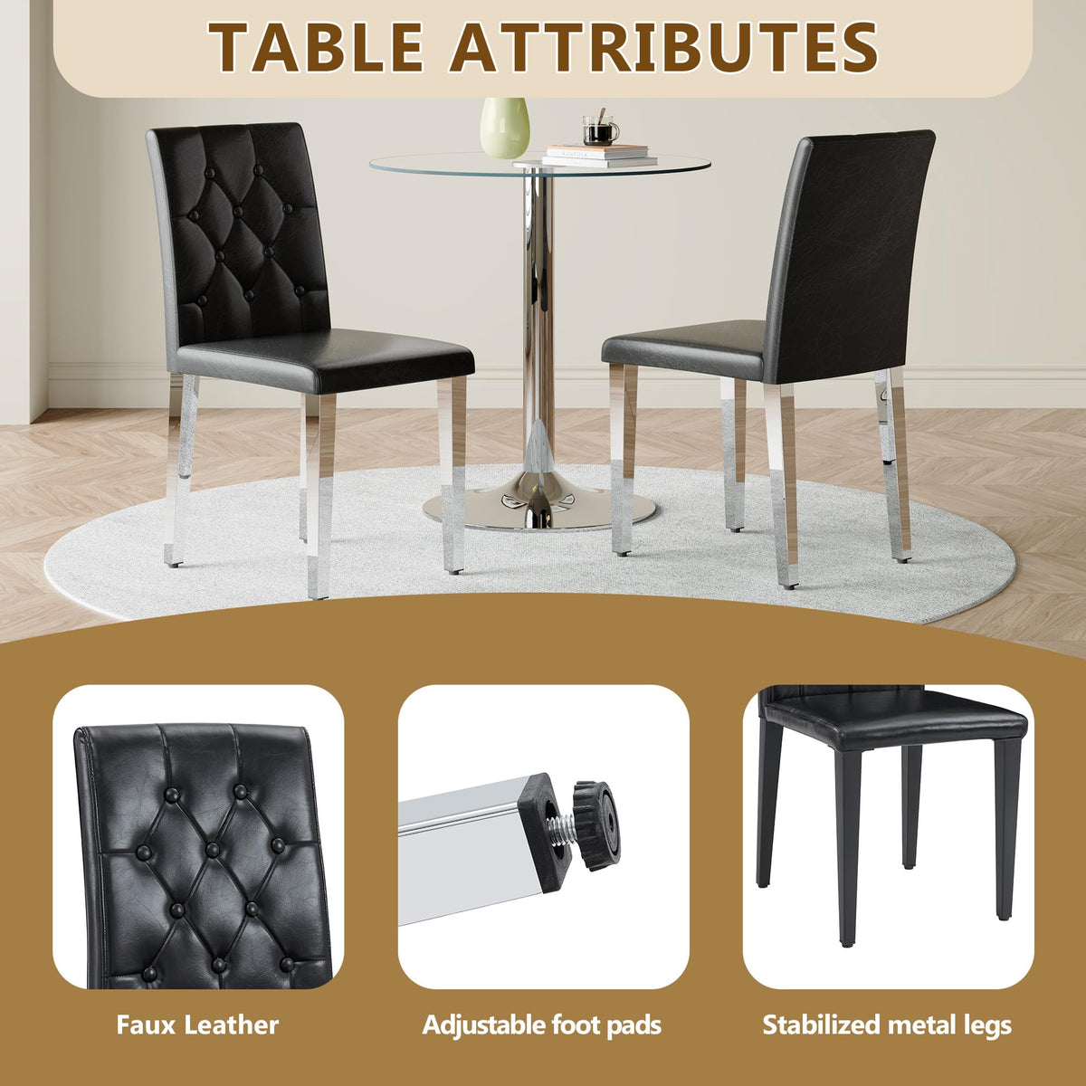 Black Faux Leather Dining Chairs Set of 6 Q319