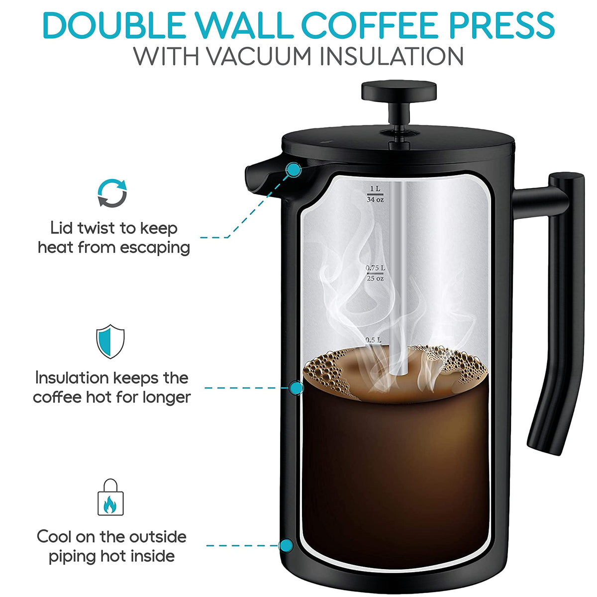 34oz Insulated Stainless Steel French Press Q31397
