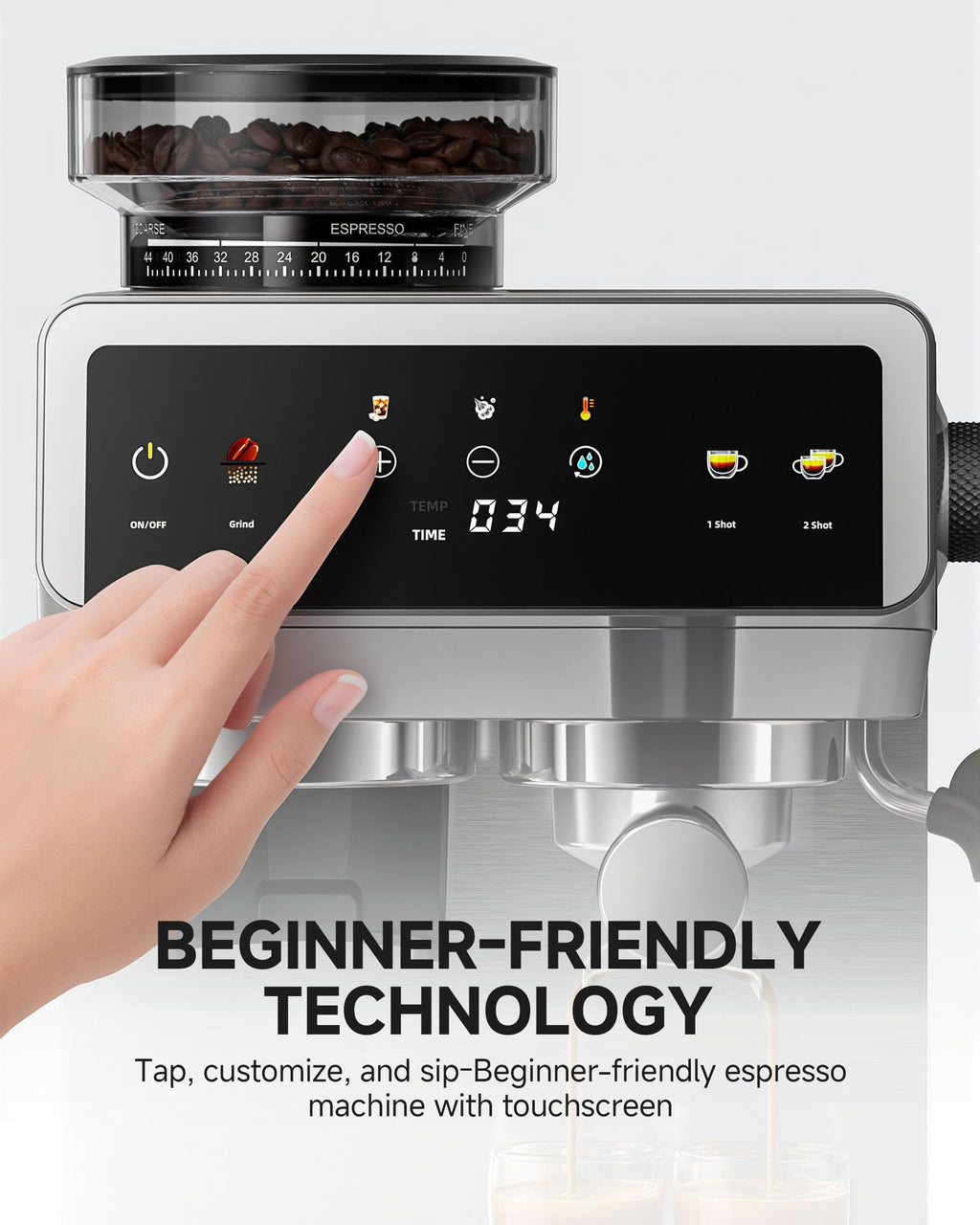 Espresso Machine With Grinder, Temp Control, 44 Grind Settings O650914
