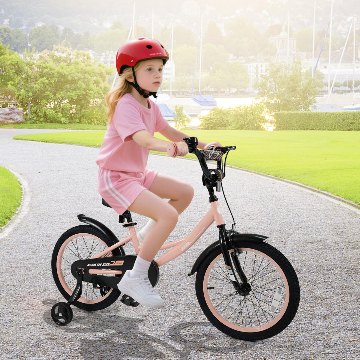 Kids Bike with Removable Training Wheels, Dual Brakes, Adjustable Seat & Handlebar S124