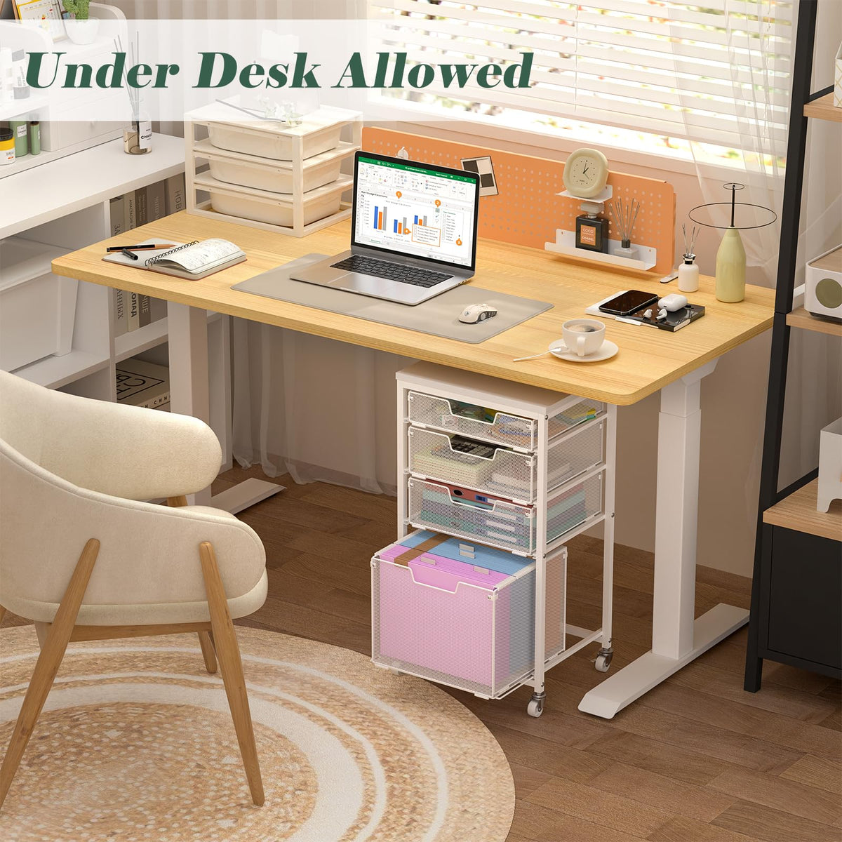 4 Drawer Rolling File Cart with Wheels, White A2195