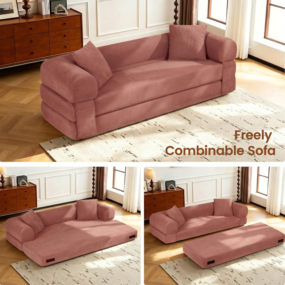 Pink Convertible Sofa Bed F68986