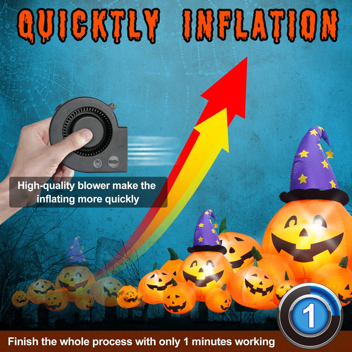 8 FT Inflatable Pumpkins and Witch Hat with Built-in LED Lights U12529