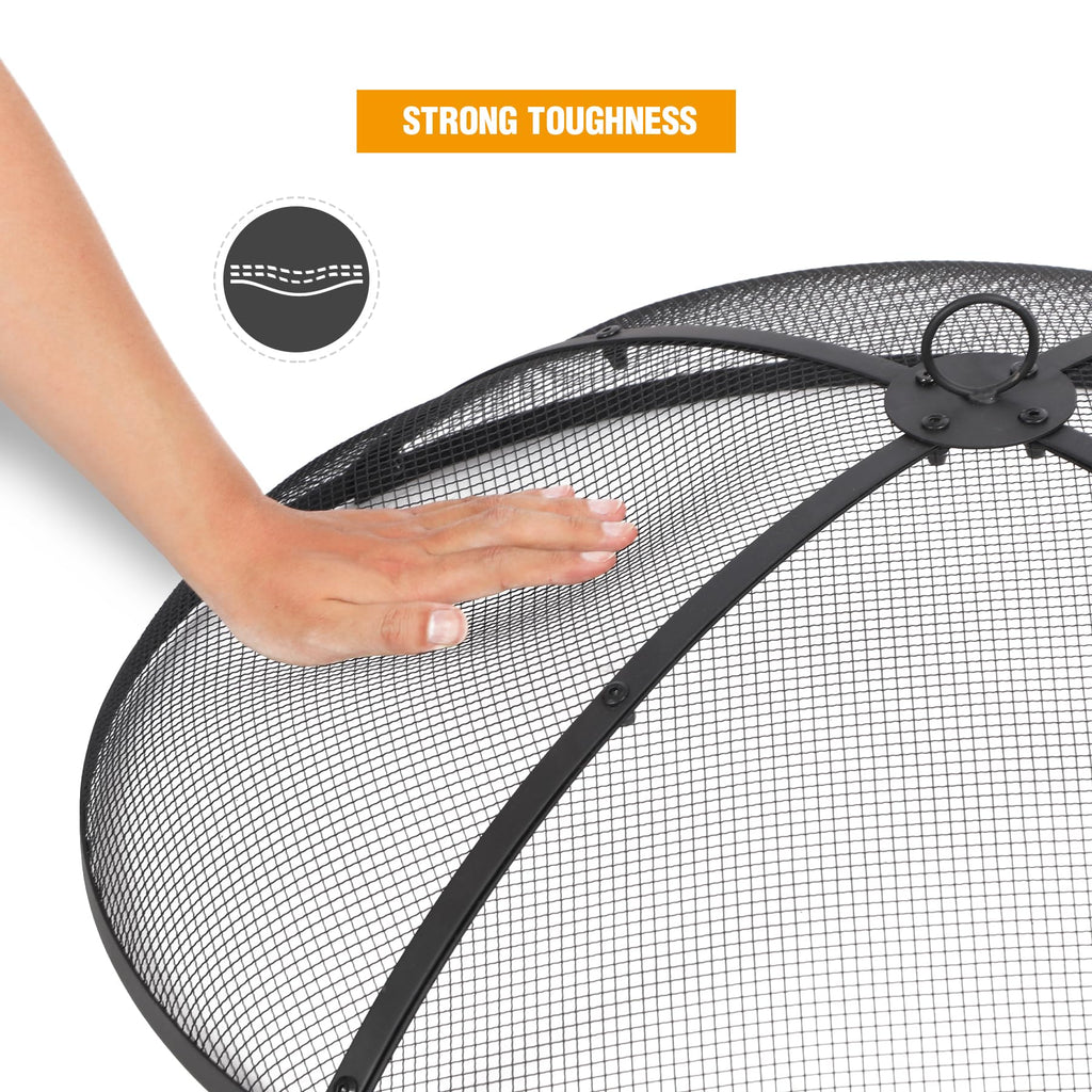 30 Inch Round Metal Fire Pit Spark Screen with Handle & Poker A96015