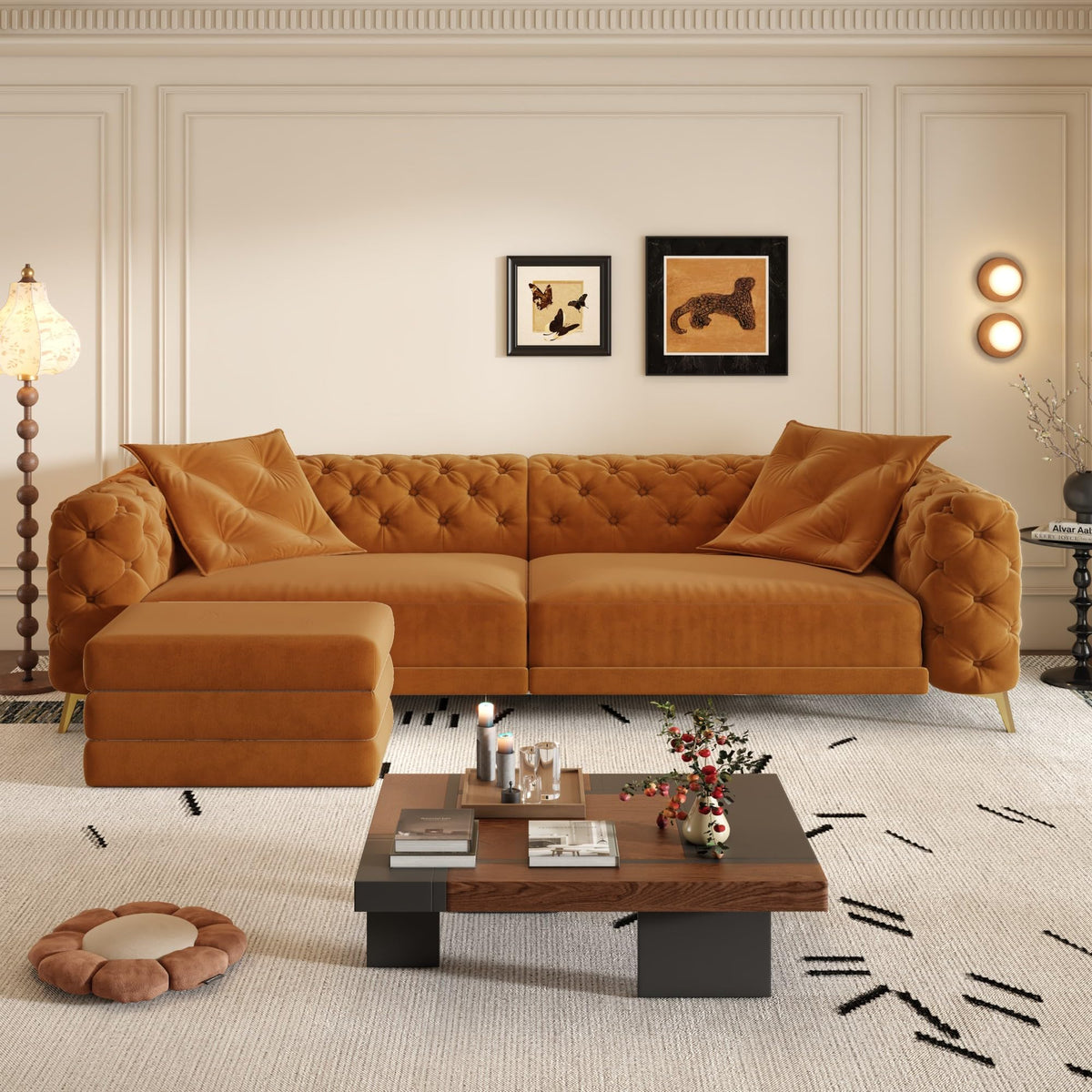 Velvet Convertible Sleeper Sofa with Ottoman K758238