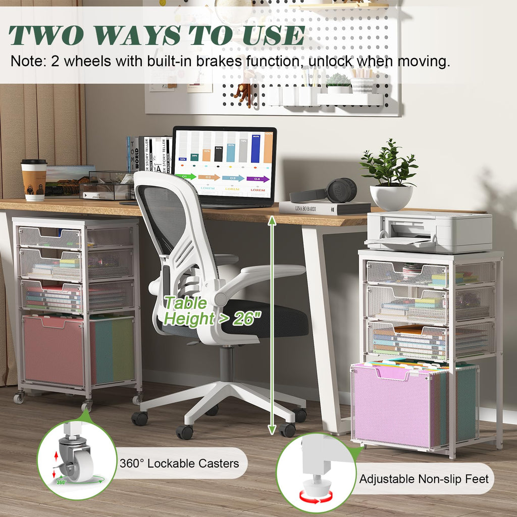 4 Drawer Rolling File Cart with Wheels, White A2195