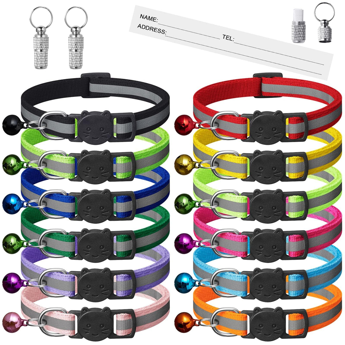 12 Pack Reflective Breakaway Cat Collars with Bells U91908
