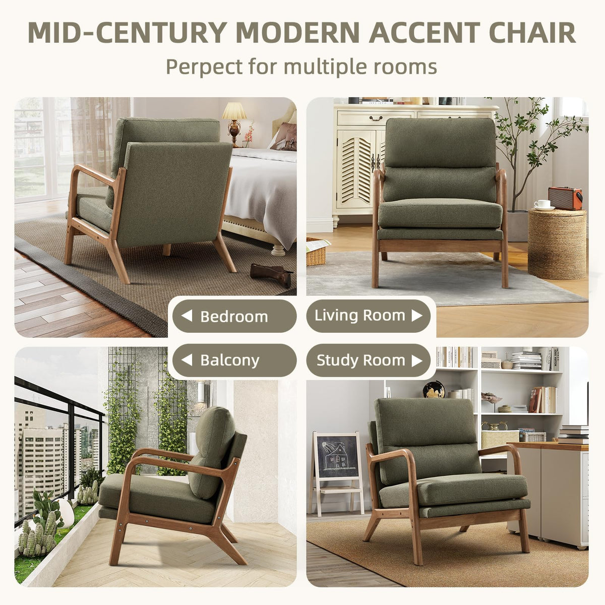 Mid Century Modern Linen Accent Chair Set of 2 N22702