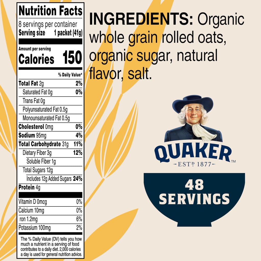 Organic Maple & Brown Sugar Instant Oatmeal, 8 Packets (6 Boxes) U6822