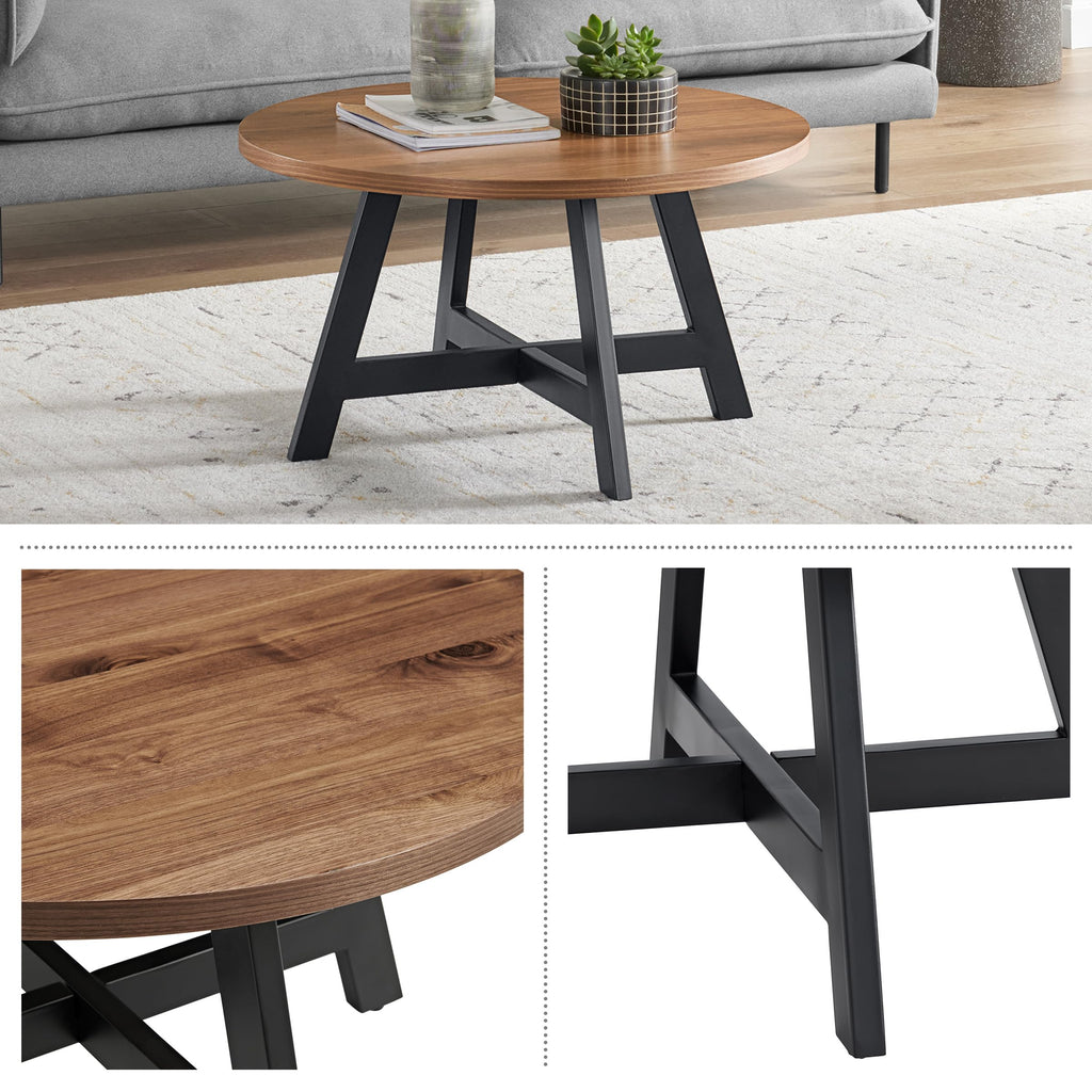 Round Wood Top Metal Base Coffee Table H35291