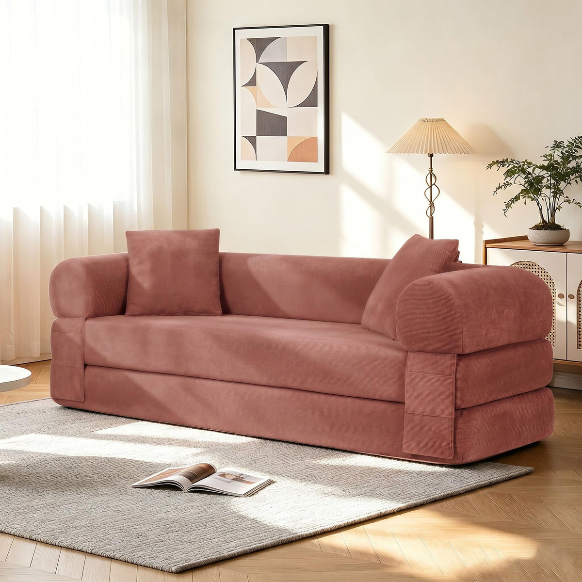 Pink Convertible Sofa Bed F68986