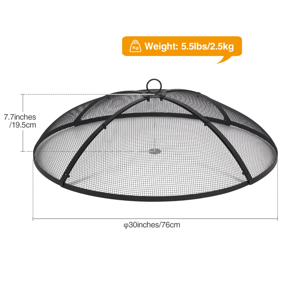 30 Inch Round Metal Fire Pit Spark Screen with Handle & Poker A96015