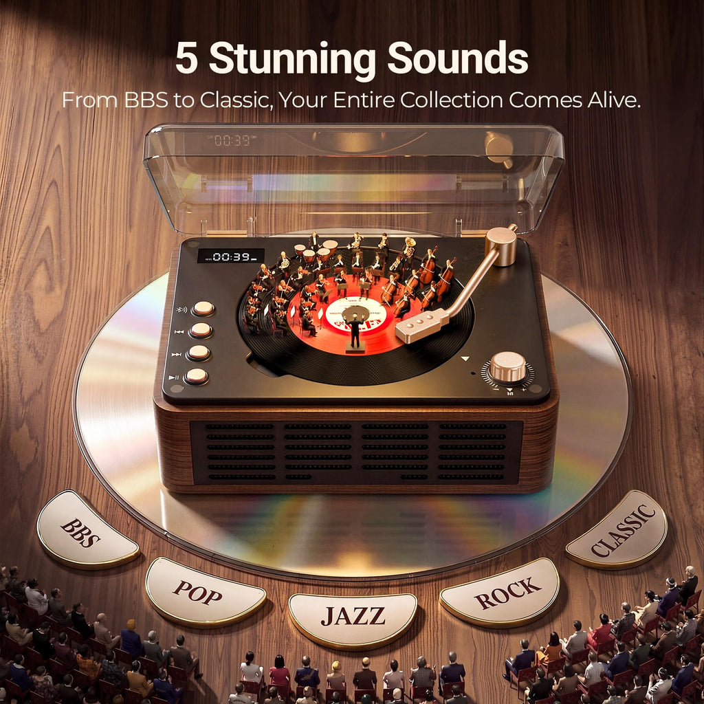 Portable CD Player with Speaker, Bluetooth, FM Radio, Walnut Brown R534216