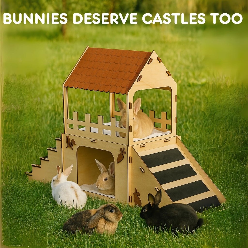 Extra Large Wooden Rabbit Hideout with Fleece Mats E404772