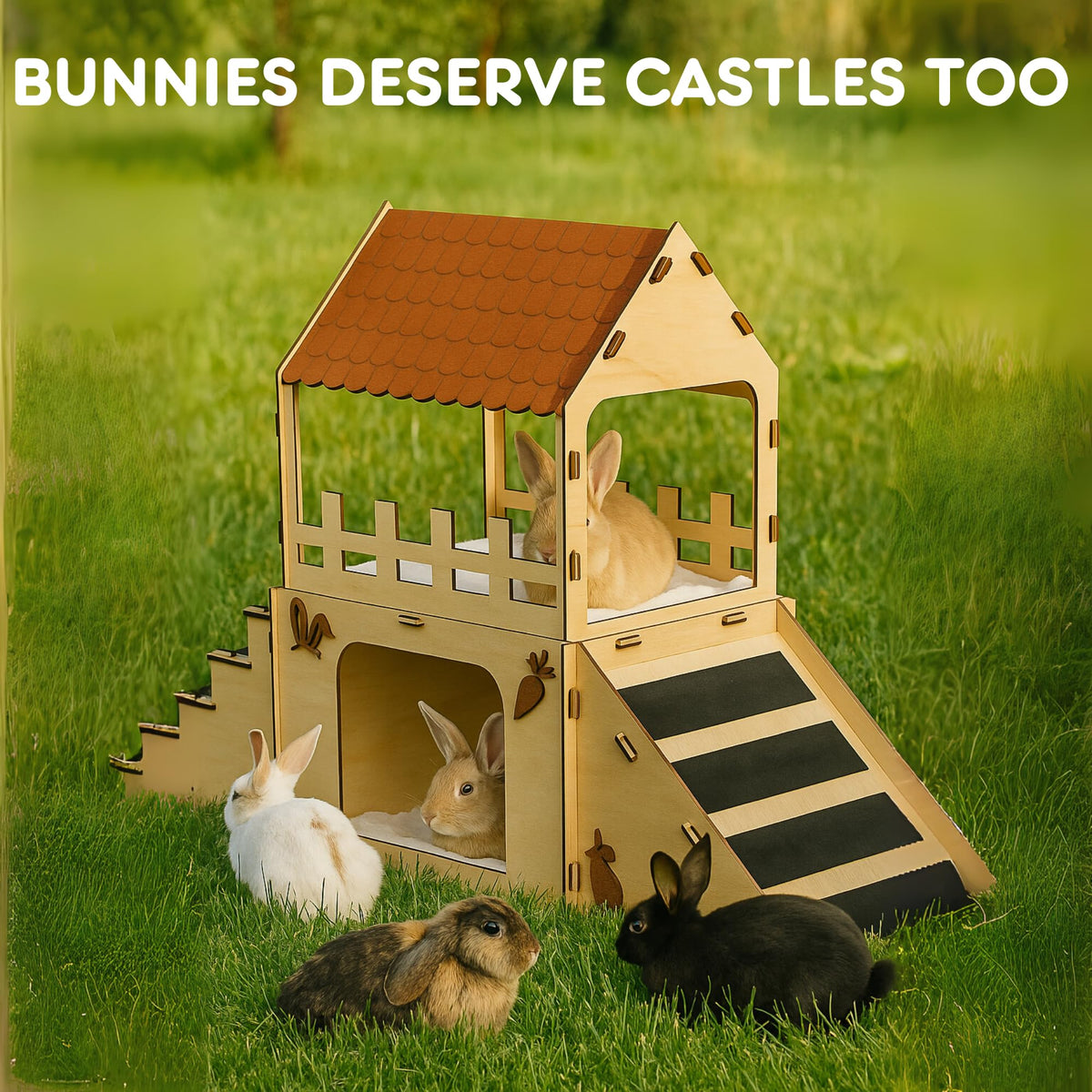 Extra Large Wooden Rabbit Hideout with Fleece Mats E404772