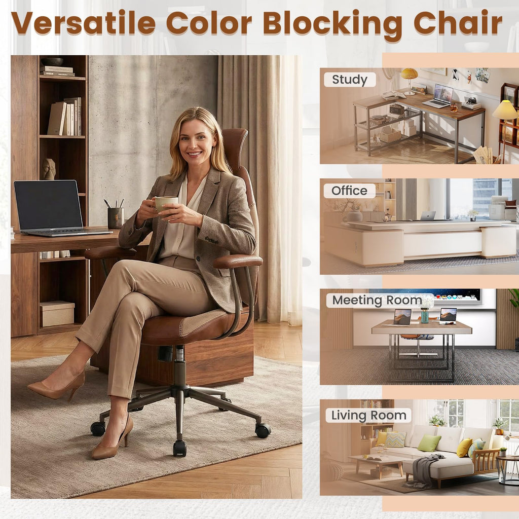 Brown Faux Fur Ergonomic Office Chair with Headrest and Wheels R667