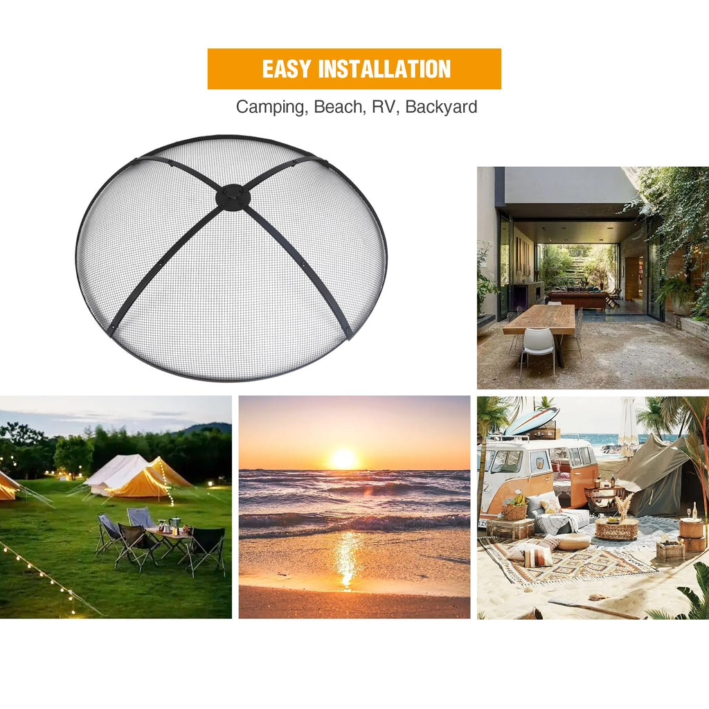 30 Inch Round Metal Fire Pit Spark Screen with Handle & Poker A96015