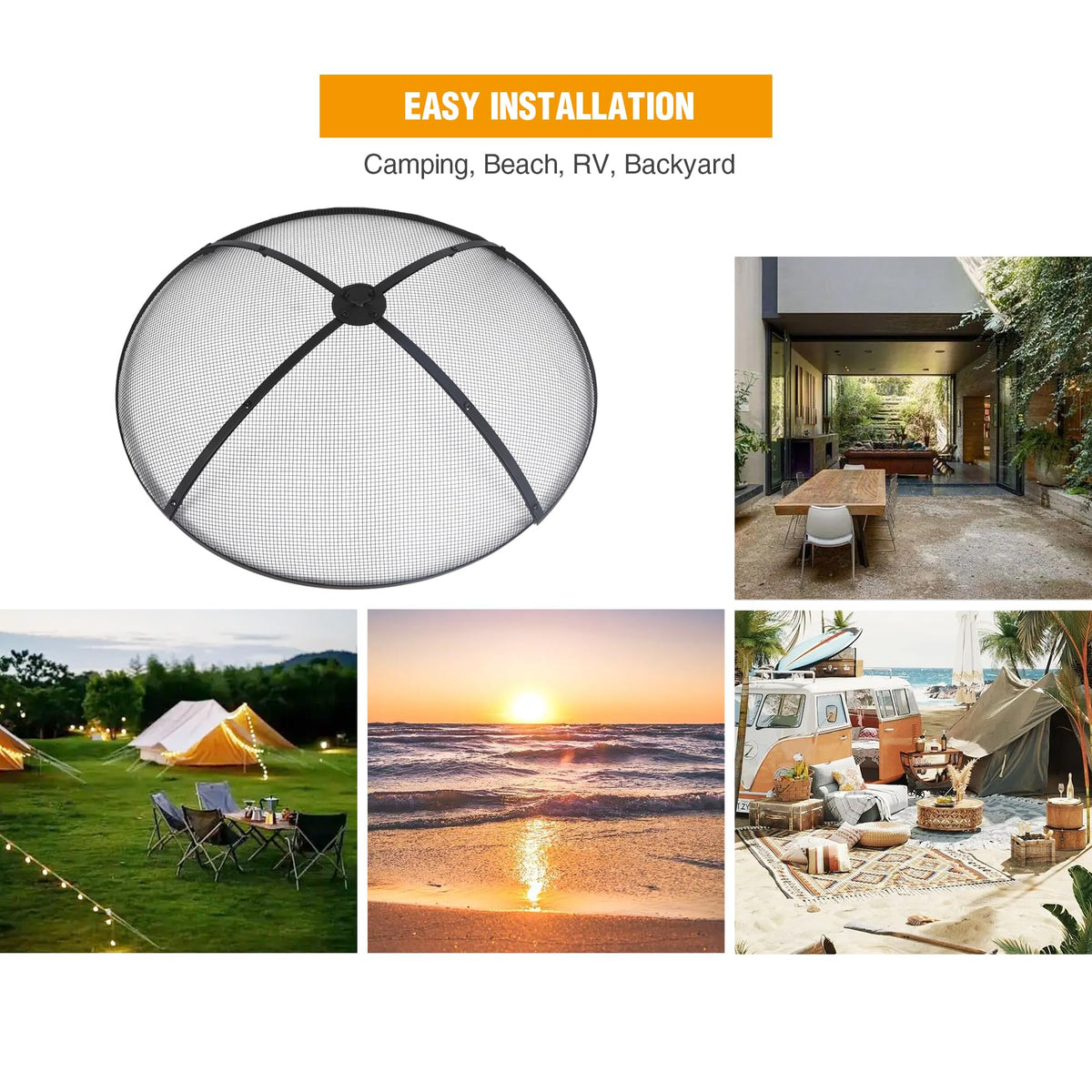30 Inch Round Metal Fire Pit Spark Screen with Handle & Poker A96015
