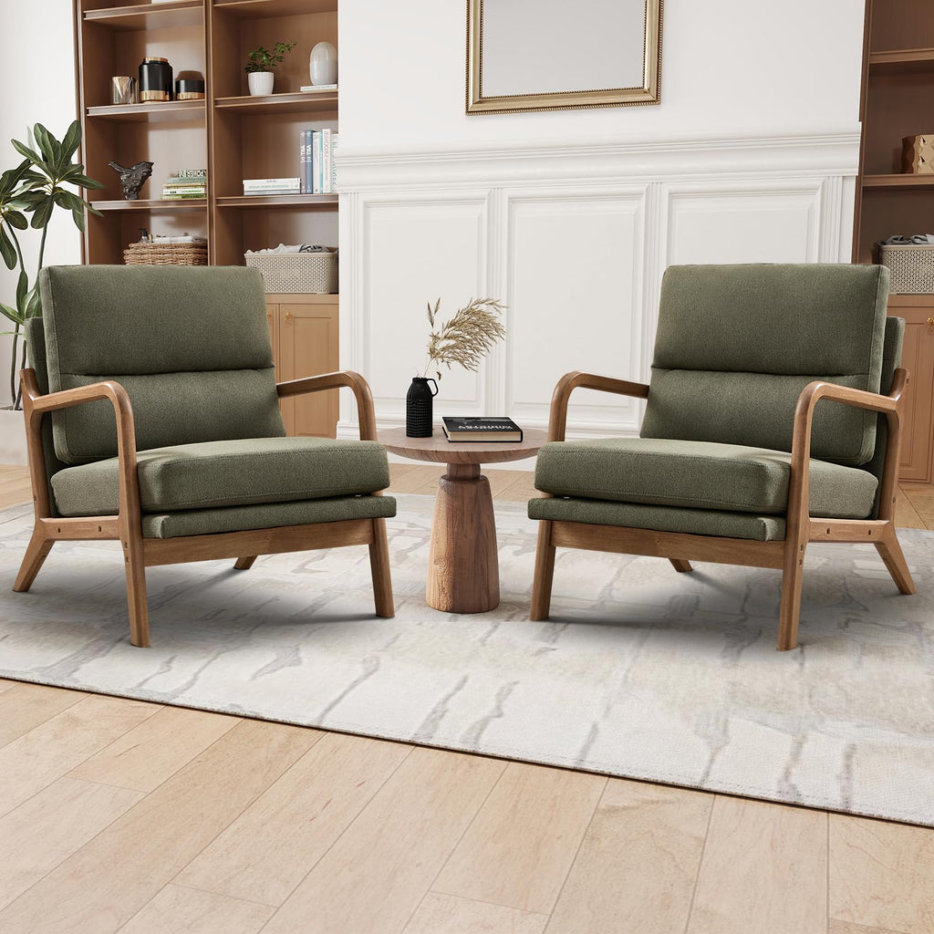 Mid Century Modern Linen Accent Chair Set of 2 N22702