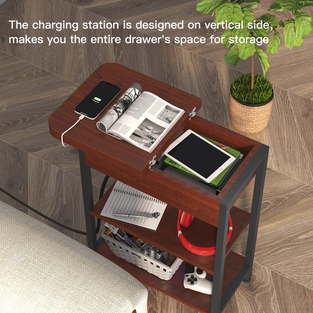 Narrow Side Table with Storage E5765