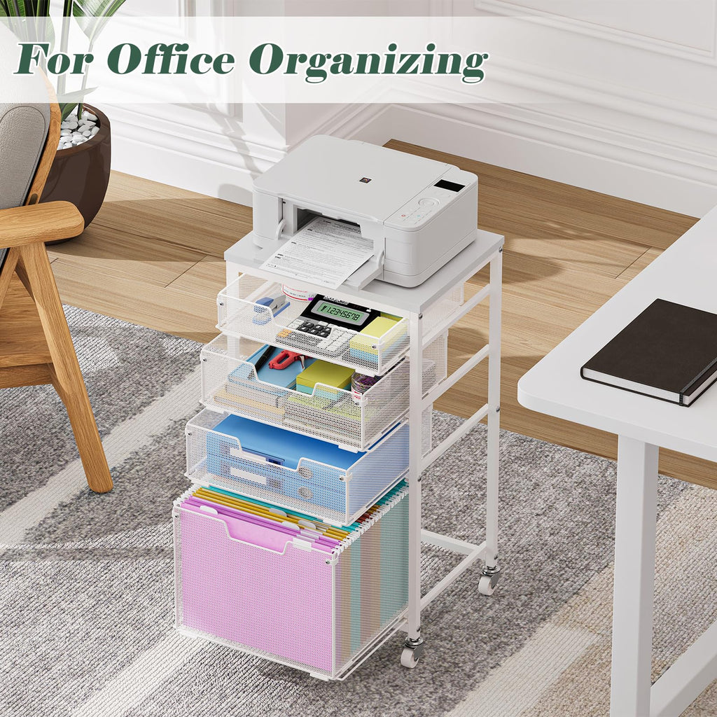 4 Drawer Rolling File Cart with Wheels, White A2195