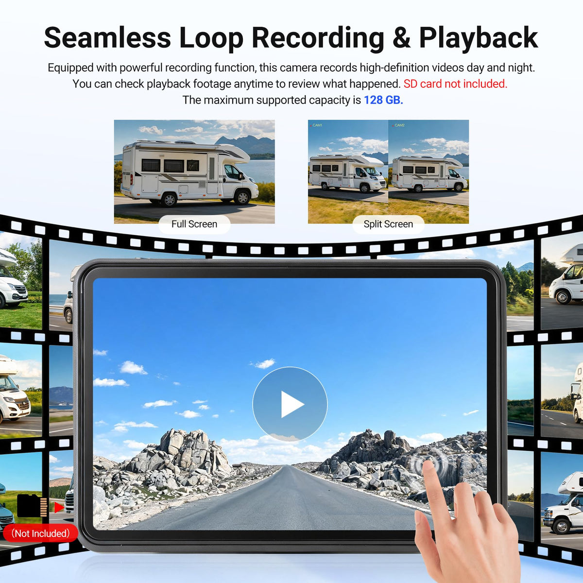 Magnetic Wireless Solar Backup Camera with 7" 1080P Touchscreen Monitor K502