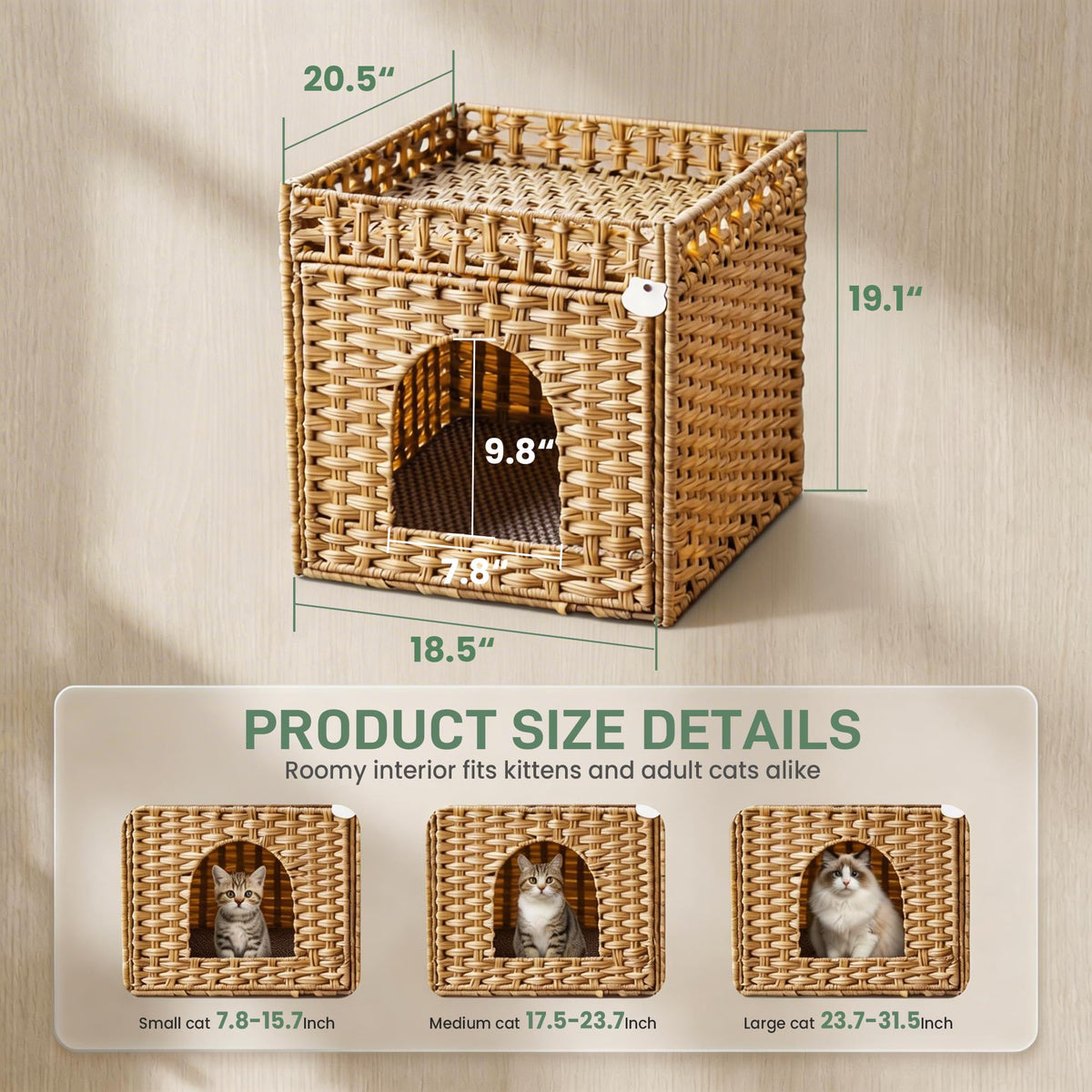 Rattan Cat Litter Box Enclosure Cabinet with Mat C258201