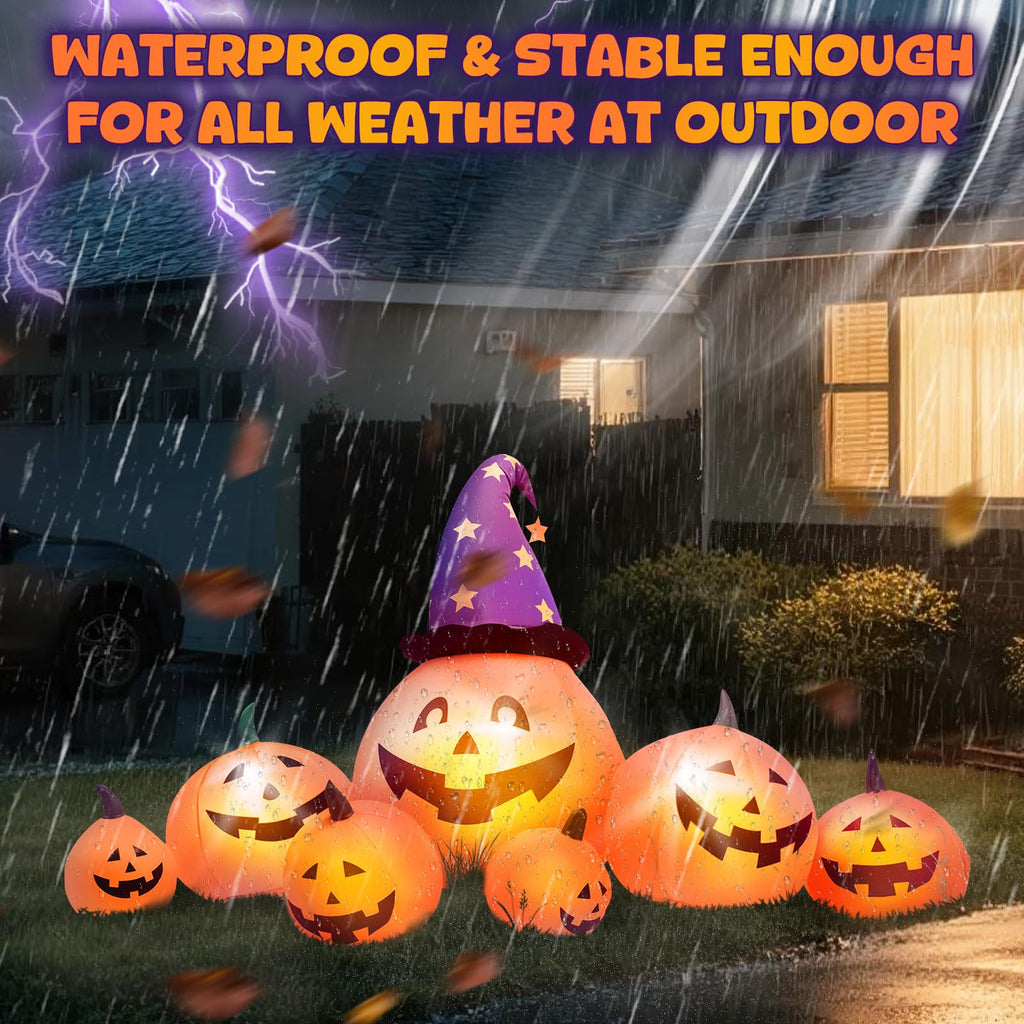 8 FT Inflatable Pumpkins and Witch Hat with Built-in LED Lights U12529