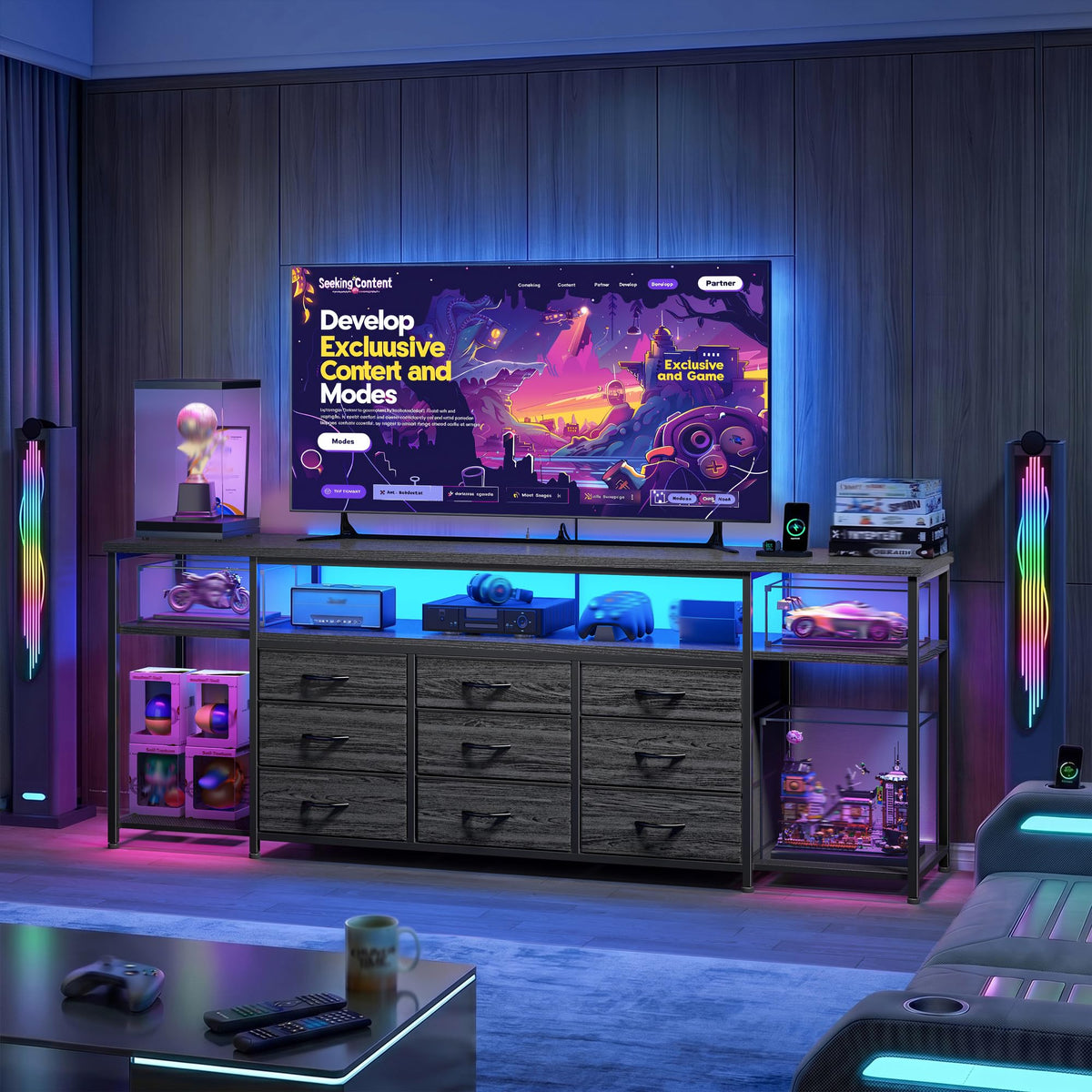 55" W TV Stand with 9 Drawers O7932