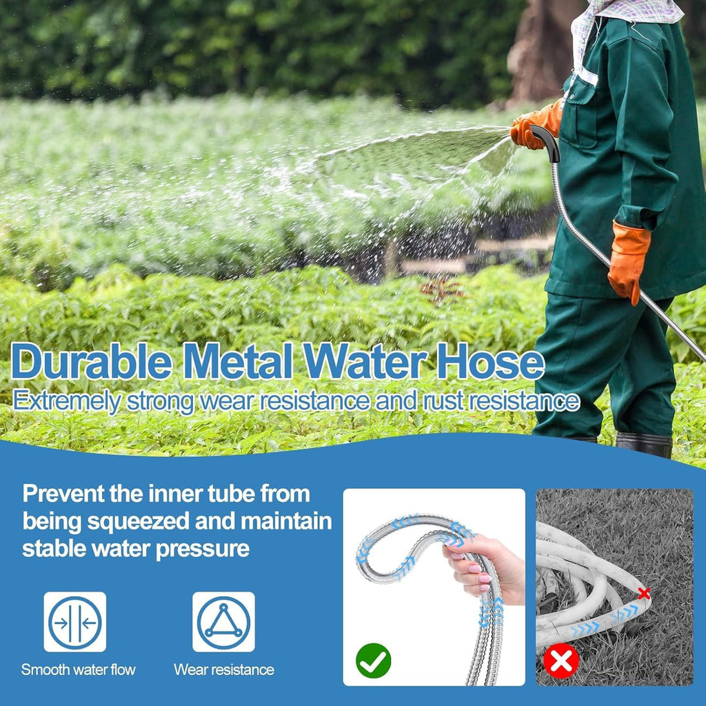 100ft 304 Stainless Steel Metal Garden Hose with Rubber Grip X15014